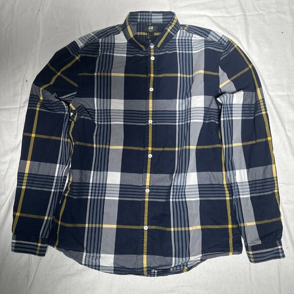 H&M Crew Plaid Long Sleeve Button Down Shirt Size L - Picture 2 of 7